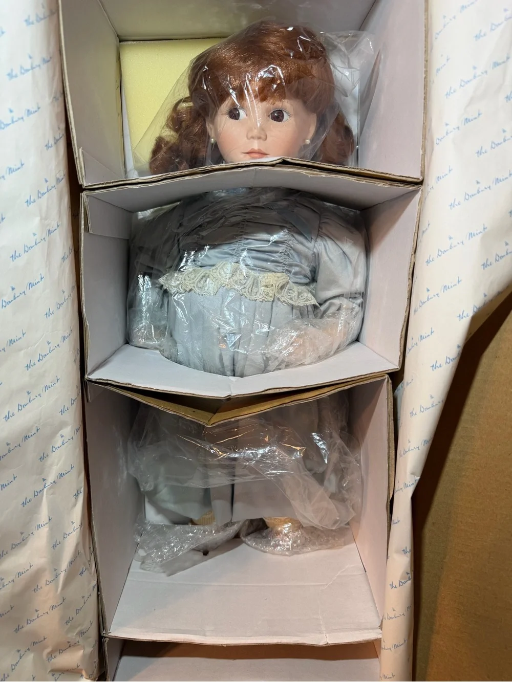 Danbury Mint Porcelain Doll in Light Blue and Cream Outfit